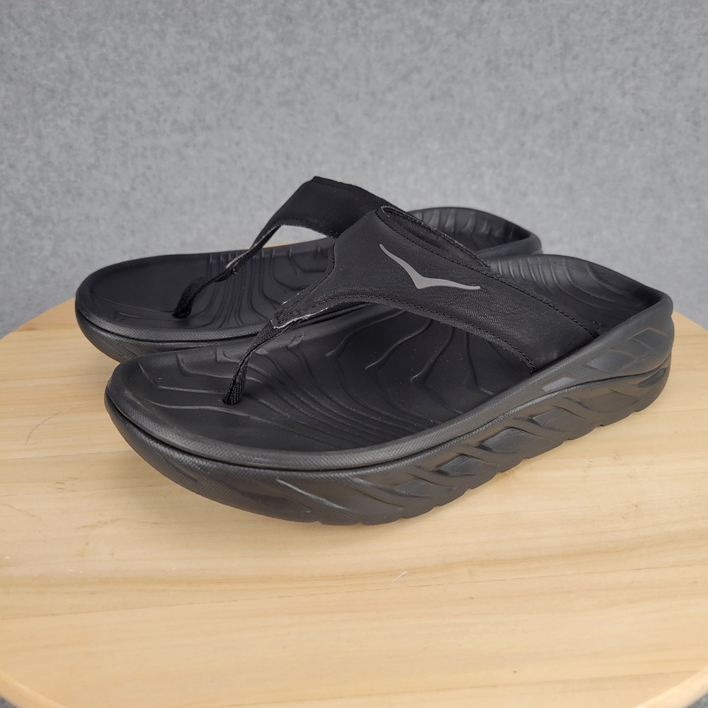 Hoka Ora Recovery Flip Women 6 Black Cushioned Post-Run Comfort Sandal